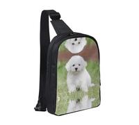 Bolsa de pecho con doble bolsillo verde camuflaje, perfecta para conciertos, deportes, viajes, ciclismo y senderismo, mochila cruzada, Perro Bichon Frise, Talla única
