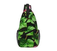 Bolsa de pecho cruzada con estampado floral de hiedra rosa con hojas, gran capacidad y correas ajustables, mochila de viaje