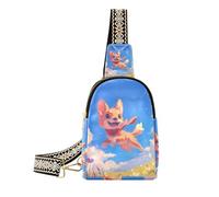 Bolsa de pecho de perro marrón de dibujos animados estilo Chibi, impermeable, pequeña bolsa cruzada para senderismo, Lindo perro marrón de dibujos animados estilo Chibi, 1 size