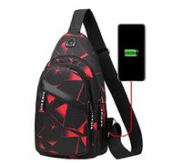 Bolsa de pecho para hombre, versión coreana, diseño de camuflaje, bolsa de tela para ocio, mochila pequeña de lona de doble capa, interfaz USB, para laptop, mensajero y bolsas de hombro, Red, Talla