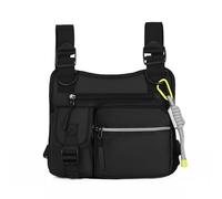 Bolsa de pecho táctica, bolsa de chaleco deportivo, bolsa de pecho arnés militar, con banda reflectante para viajes, ciclismo, senderismo, caza, pesca, Negro , 25x23x4 cm