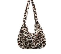 bolsa de peluche Bolso bandolera de felpa con estampado leopardo for mujer, ideal for otoño e invierno. hombro suave y cálido(Khaki)