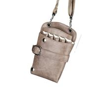 Bolsa de Peluquería Bolsa for tijeras de pelo cuero PU con correa for el hombro, 5 bolsillos, Clip for mascotas, soporte for peine, riñonera peluquería, tijera(Khaki)