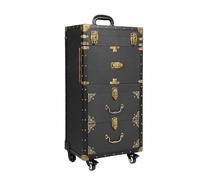 Bolsa de peluquería retro portátil, 38,5 × 25,5 × 80,5 cm, bolsa de transporte grande con ruedas, cerradura de contraseña y cerraduras para peluquería, almacenamiento de tijeras, cortapelos y
