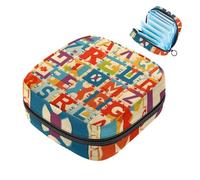 Bolsa de período, bolsa de almacenamiento de servilletas sanitarias, patrón de rompecabezas de números del alfabeto, soporte para tampones para bolso