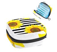Bolsa de periodo, bolsa de almacenamiento portátil de tampón para servilletas sanitarias, rayas amarillas que florecen Sunlower, Varios colores, 4.7x6.6x6.6 in/12x17x17 cm