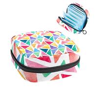 Bolsa de periodo, bolsa de almacenamiento portátil para tampones para servilletas sanitarias, patrón de triángulos coloridos, Varios colores, 4.7x6.6x6.6 in/12x17x17 cm