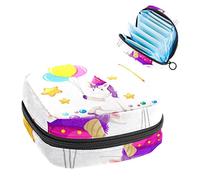 Bolsa de periodo, bolsa de almacenamiento portátil para tampones para servilletas sanitarias, unicornio catoon con globo-01, Varios colores, 4.7x6.6x6.6 in/12x17x17 cm