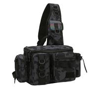 Bolsa de pesca - Mochila de hombro con carrete de caña de pescar con gran capacidad, estuche de transporte para herramientas de aparejos para señuelos de cebo y equipo de pesca, negro camuflaje,