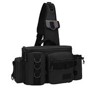 Bolsa de pesca - Mochila de hombro con carrete de caña de pescar con gran capacidad, estuche de transporte para herramientas de aparejos para señuelos cebos, equipo de pesca, color negro