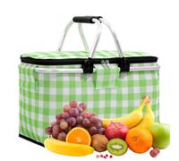 Bolsa de picnic aislada para almuerzo, viajes o días de playa | Cesta de picnic plegable con marco de aluminio para camping, viajes por carretera, comida al aire libre y alimentos