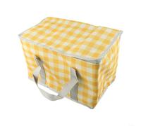 Bolsa de picnic aislada para viajes al aire libre con correas dobles diseño plegable patrón a cuadros bolsa térmica para acampar playa y senderismo aventuras tela (amarillo)