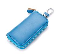 Bolsa de piel auténtica para llaves con 2 ranuras para tarjetas, 6 ganchos y 1 tarjeta de acceso, funda para llaves de coche para hombres y mujeres, Azul, 1 pcs, Piel auténtica