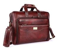 Bolsa de piel auténtica para ordenador portátil de oficina o informal para hombre con correas de carrito y asas de transporte con correa ajustable. Se adapta a portátiles de hasta 16 pulgadas, MacBook