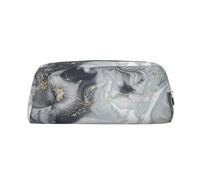 Bolsa de piel con estampado de mármol de lujo para bolígrafos, lápices, marcadores, Silver, Talla única, Neceser de maquillaje