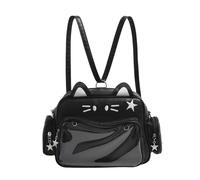 Bolsa de piel sintética Kawaii Cat Ita para niñas escolares, mochila cruzada estética Preppy Y2K con inserto, Black, 28x20x14cm, Casual