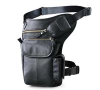 Bolsa De Pierna para Moto Leather Design Men Vintage Small Belt Messenger Bag Waist Pack Drop Leg Bag Pouch(Black)