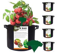 Bolsa de Plantación, 5 Piezas Bolsas de Plantas de Jardín, Macetas no Tejidas, Macetas de Tela con Asas, Bolsas De Cultivo Transpirables, para Patata, Tomate, Zanahoria y Más
