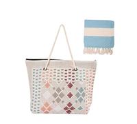 Bolsa de playa con cierre de cremallera, asas de cuerda bohemia, bolsa de playa para mujer, gimnasio, yoga, viajes familiares, vacaciones, picnic, piscina