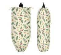 Bolsa de playa con cordón y bolsillos con cremallera para adultos, playa, piscina, camping, Navidad, color crema con estrellas de acebo