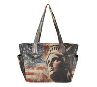 Bolsa de playa con cremallera para el trabajo, diario, viajes, con parte inferior reforzada, bandera del Día de los Presidentes de Estados Unidos y Lady Liberty