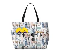 Bolsa de playa con estampado de cactus de alpaca y llama, elegante, reutilizable, ligera, para gimnasio, picnic, camping, mujeres y hombres