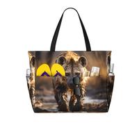 Bolsa de playa con estampado de hiena solitaria de gran capacidad, adecuada para vacaciones, camping, mudanzas, compras y mucho más.