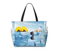 Bolsa de playa con estampado de mansión encantada, impermeable, para mujer, ligera, plegable, con compartimento húmedo con cremallera, Pingüinos lindos, Talla única