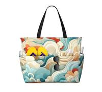Bolsa de playa con estampado de mansión encantada, impermeable, para mujer, ligera, plegable, con compartimento húmedo con cremallera, Ilustración abstracta de color arcoíris, Talla única