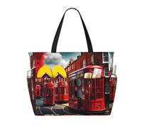 Bolsa de playa de gran capacidad impermeable para piscina, gimnasio, natación, camping, bolsa de transporte, color rojo con estampado de la calle de Londres