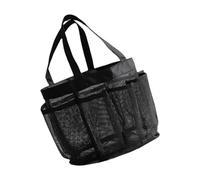 Bolsa de Playa de Malla Negra de Nailon, Ligera y Compacta | Organizador Multibolsillos para Toallas y Chanclas, Viaje Fin de Semana, Piscina o Cubierta