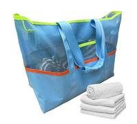 Bolsa de playa de malla para mujer, bolsa de playa grande para piscina, gran capacidad, ropa de vacaciones, bolso de hombro para viajes, trabajo, gimnasio, compras, escuela, azul celeste, Refer to