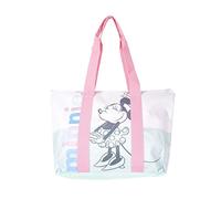 Bolsa de Playa de Minnie Mouse - Cierre de Cremallera - 47 x 33 x 15 cm - Bolsa de Tela con Asas Largas - Diseño Impreso en Loneta - Producto Original Diseñado en España