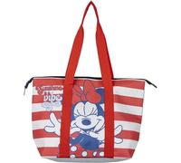 Bolsa de Playa de Minnie Mouse - Color Rojo y Blanco - 47x33x15cm - Fabricada en Poliéster - con Cremallera - Compartimento Principal Espacioso