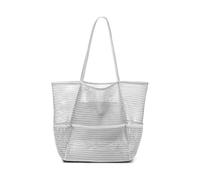 Bolsa de playa de moda de verano, bolsa de hombro para mujer, bolsa de natación de malla plegable de gran capacidad con bolsillo, gris, Talla única