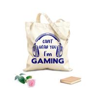 Bolsa de playa de poliéster y algodón Citas de juegos No puedo escuchar tu voz Estoy jugando videojuegos y vida de juego Zona de juegos Tela de 340g/m² de grosor Material agradable para la piel
