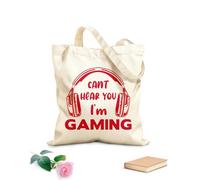 Bolsa de playa de poliéster y algodón Citas de juegos No puedo escuchar tu voz Estoy jugando videojuegos y vida de juego Zona de juegos Tela de 340g/m² de grosor Material agradable para la piel