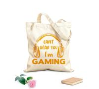 Bolsa de playa de poliéster y algodón Citas de juegos No puedo escuchar tu voz Estoy jugando videojuegos y vida de juego Zona de juegos Tela de 340g/m² de grosor Material agradable para la piel