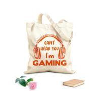 Bolsa de playa de poliéster y algodón Citas de juegos No puedo escuchar tu voz Estoy jugando videojuegos y vida de juego Zona de juegos Tela de 340g/m² de grosor Material agradable para la piel