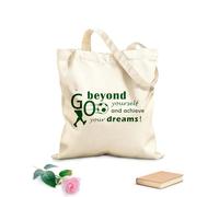 Bolsa de playa de poliéster y algodón Citas inspiradoras de fútbol: Ve más allá y alcanza tus sueños. Lemas de fútbol. Sala de juegos. Tela de 340g/m² de grosor Material agradable para la piel