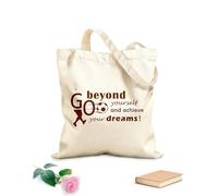 Bolsa de playa de poliéster y algodón Citas inspiradoras de fútbol: Ve más allá y alcanza tus sueños. Lemas de fútbol. Sala de juegos. Tela de 340g/m² de grosor Material agradable para la piel