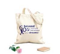 Bolsa de playa de poliéster y algodón Citas inspiradoras de fútbol: Ve más allá y alcanza tus sueños. Lemas de fútbol. Sala de juegos. Tela de 340g/m² de grosor Material agradable para la piel