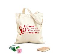 Bolsa de playa de poliéster y algodón Citas inspiradoras de fútbol: Ve más allá y alcanza tus sueños. Lemas de fútbol. Sala de juegos. Tela de 340g/m² de grosor Material agradable para la piel