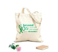 Bolsa de playa de poliéster y algodón Citas inspiradoras de fútbol: Ve más allá y alcanza tus sueños. Lemas de fútbol. Sala de juegos. Tela de 340g/m² de grosor Material agradable para la piel