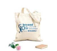 Bolsa de playa de poliéster y algodón Citas inspiradoras de fútbol: Ve más allá y alcanza tus sueños. Lemas de fútbol. Sala de juegos. Tela de 340g/m² de grosor Material agradable para la piel