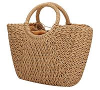 Bolsa de playa de verano para mujer, bolsa de mano de paja con asa superior, bolsa de viaje de gran capacidad tejida a mano, bolsa Hobo grande, Marrón (Marrón), Talla única