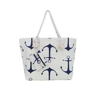 Bolsa de playa grande con cremallera 58 x 38 x 18 cm diseño marítimo ancla beis azul shopper bolsa de hombro estilo de yate (yacht style)