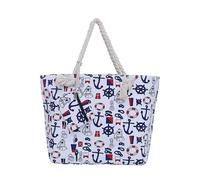 Bolsa de playa grande con cremallera 58 x 38 x 18 cm diseño marítimo barco blanco azul rojo shopper bolsa de hombro estilo de yate (yacht style)