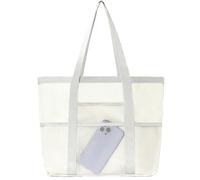 Bolsa de playa grande impermeable para mujer, con cremallera y bolsillos, material de poliéster, bolsa de viaje para piscina, deportes, fitness, fácil de llevar, espaciosa bolsa de exterior para