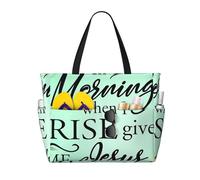 Bolsa de playa grande In The Morning When I Rise Give Me Jesus para mujer, con cremallera y bolsillo impermeable, ligera y plegable, ideal para gimnasio, viajes, compras, natación y deportes.